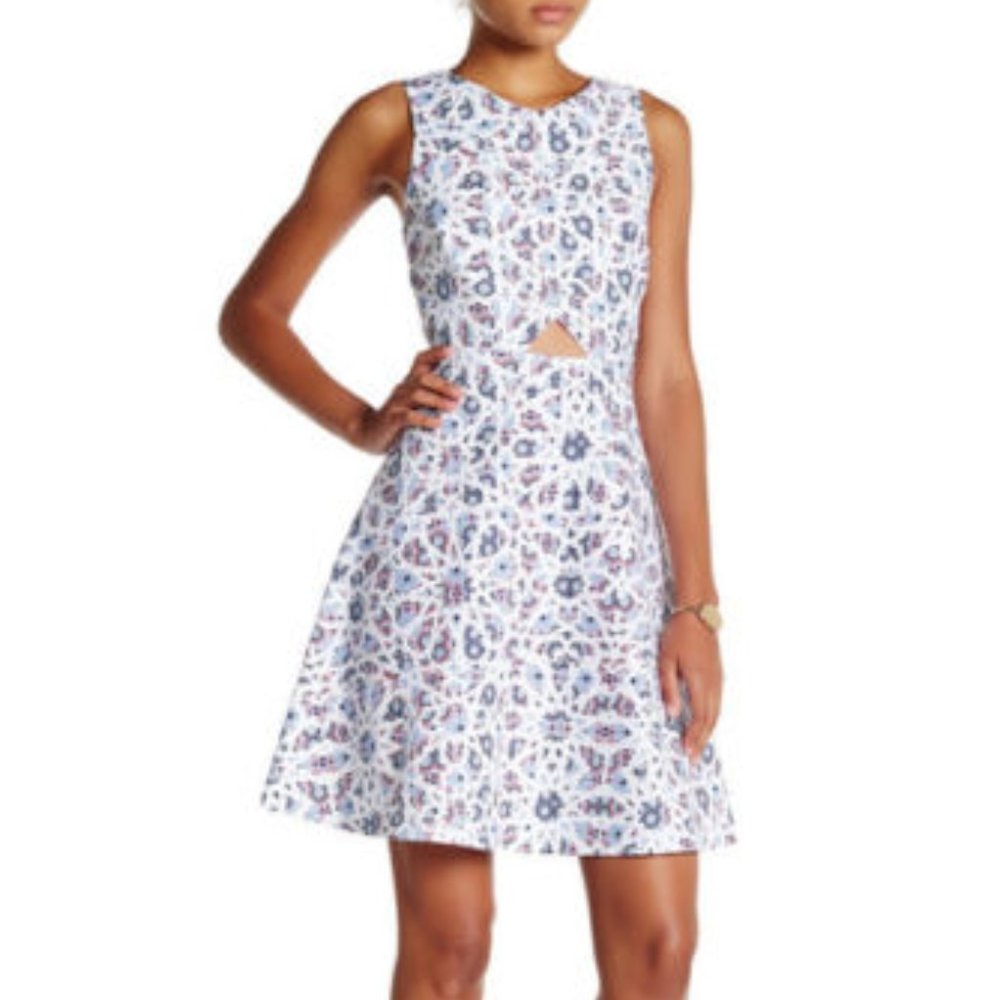 NWT White Mosaic Print Cutout Fit & Flare Dress